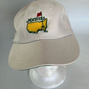 VTG Masters golf DerbyCap white leather strap back gold logo D Augusta flag pin